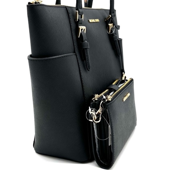 Michael Kors Large Charlotte Tote Bag & Large Double Zip Wallet Black - Picture 4 of 14